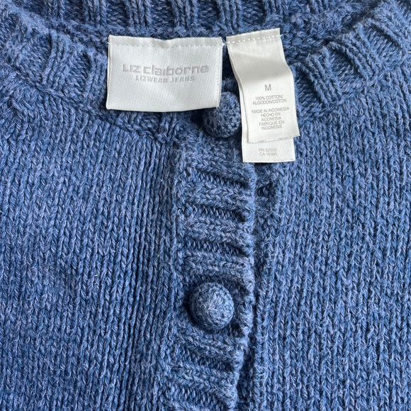 Liz Claiborne Vintage Blue Cotton Cardigan Sweater Medium Button Front Retro - Picture 8 of 8